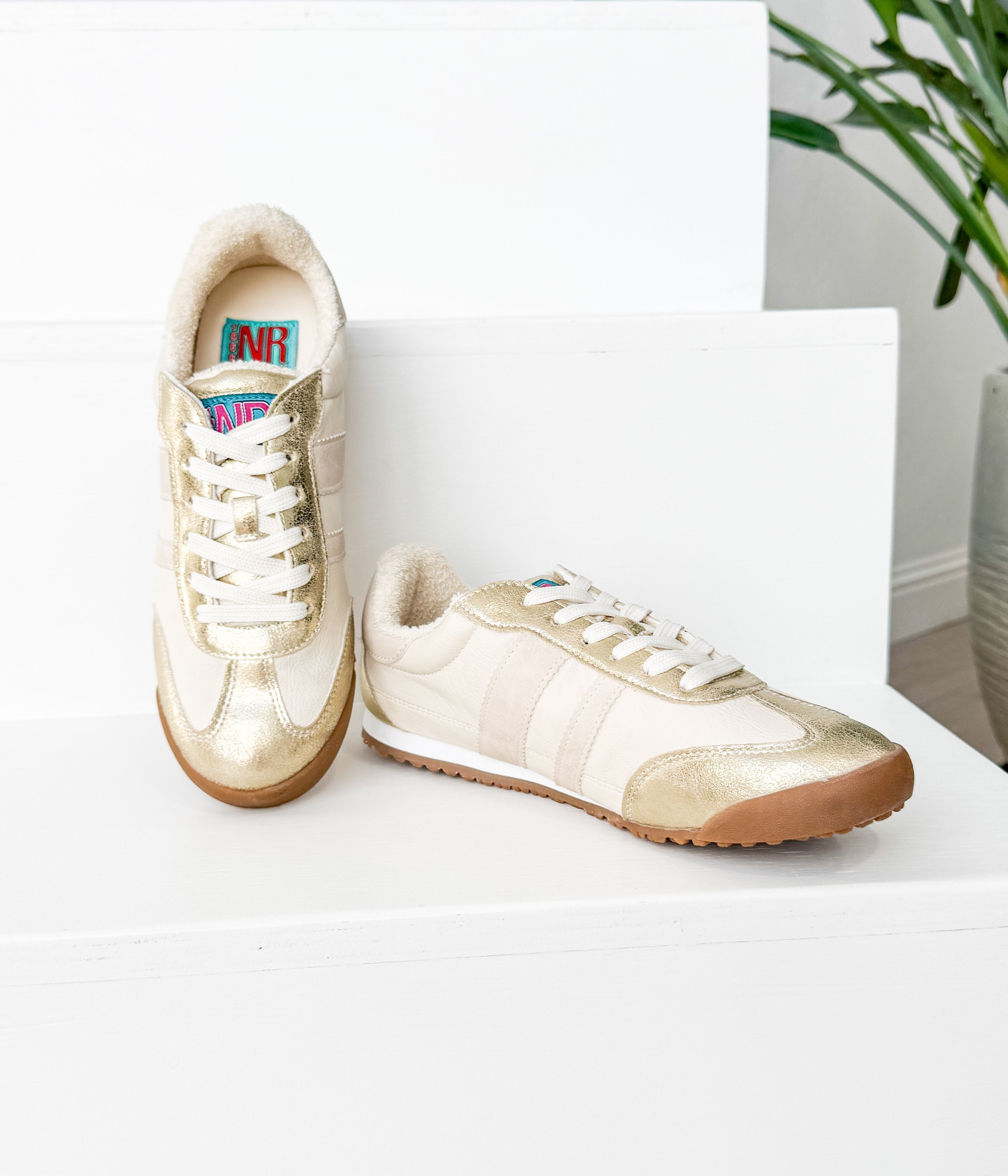 Madrid Sneaker Beige Gold Faux Leather Upper Comfort Naughty Monkey